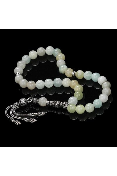 TESBİHCİBABA Sea Ruby Aquamarine Silver Design Prayer Beads