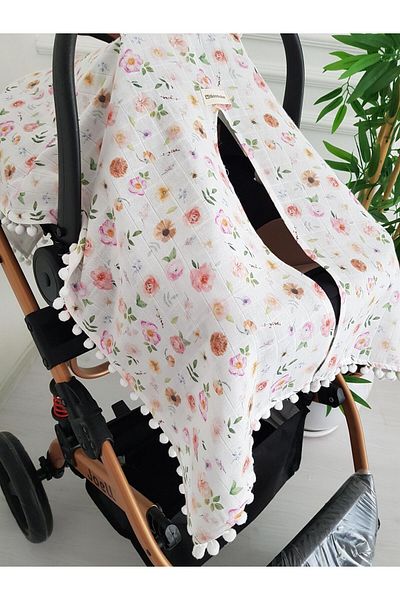 ilkimbebe Floral Pompom Baby Stroller Cover