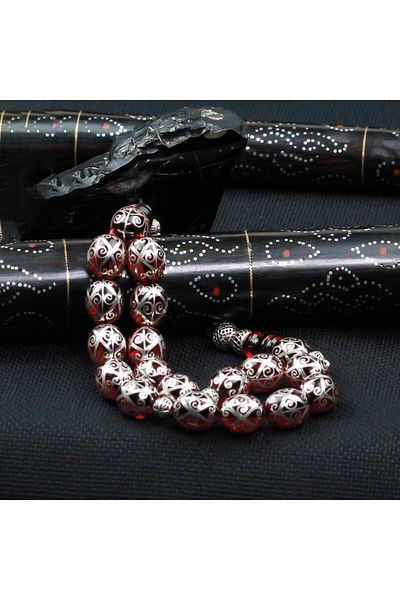 TESBİHCİBABA Handmade Eye Nuru Special Processing Fire Amber Prayer Beads