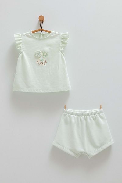 Caramell Summer Wear Ruffle Shorts Set Green