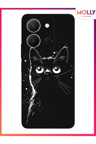 Molly Black Noir Meow Pattern Silicone Case for Vivo Y36 5g
