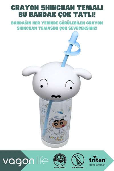 Vagonlife 500ml Crayon Shinchan Figured Lid Silicone Based Tritan Cup/Cup with Straw