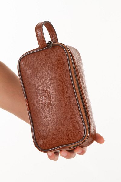 Newish Polo Мъжка чанта от естествена кожа, кафяво, портфолио, клъч, бръснене, козметика, грижа и ежедневна чанта, нова 277