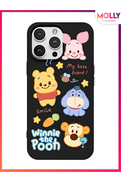 Molly حافظة سيليكون بنمط Smiley Pooh Gang باللون الأسود لهاتف iPhone 15 Pro Max