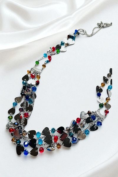 PETEK AKSESUAR Long Heart Detailled Crystal Necklace