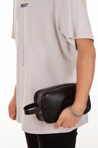 Newish Polo Мъжка черна кожена чанта-портфолио, клъч, бръснене, козметика, грижа и ежедневна чанта, нова 277