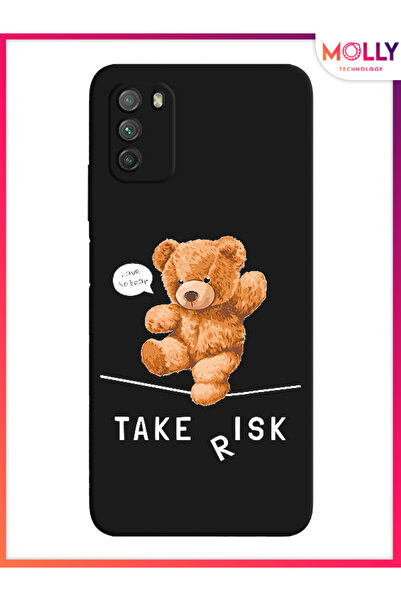 Molly Poco M3 İçin Siyah Tightrope Bear Desenli Silikon Kılıf
