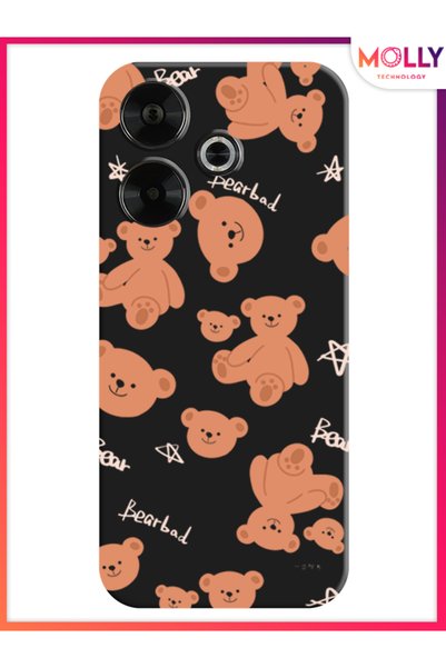 Molly حافظة سيليكون منقوشة باللون الأسود لهاتف Xiaomi Redmi 13 4G