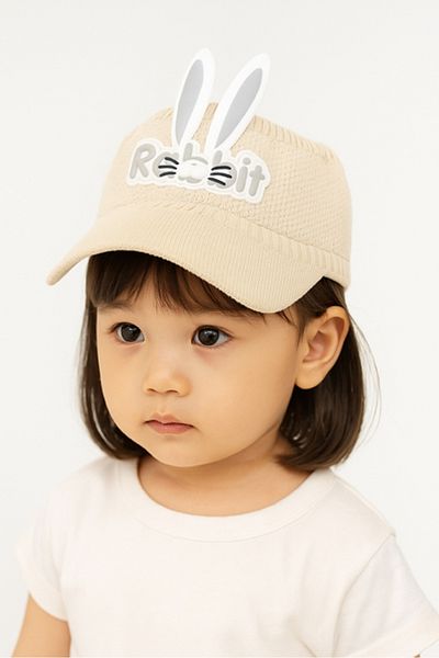CosmoOutlet Cute Rabbit Eared Summer Sunscreen Beige Color Children's Visor Hat
