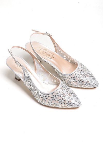 Ayakkabı Vakti Tulle Stone Detailed Medium Heel Pointed Toe Evening Dress Shoes