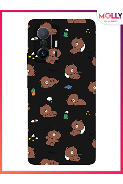 Molly Xiaomi Mi 11T Pro İçin Siyah Bear Routine Desenli Silikon Kılıf