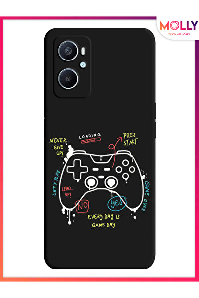 Molly Oppo A96 4G İçin Siyah Start & Win Desenli Silikon Kılıf