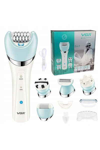 VGR Epilator V-703, 5 In 1, For Legs, Body, Bikini, Underarms, Waterproof Ipx 4, 1400mah Battery