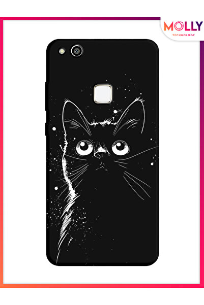 Molly Huawei P10 Lite İçin Siyah Noir Meow Desenli Silikon Kılıf