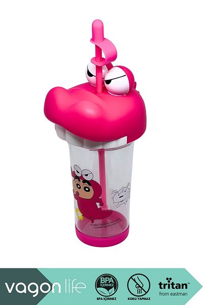 Vagonlife 500ml Crayon Shinchan Figured Lid Silicone Based Tritan Cup/Cup with Straw