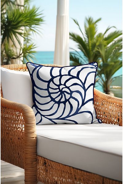 CANİLA Marine Shell Patterned Linked 45 X 45 Kirlent Case. Double-Sided Decorative Kirlent with Hidden Zipper