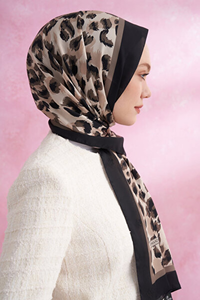 ARMANDA Multi Leopard Patterned Imported Voile Shawl - Black-Mink