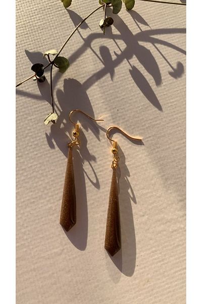 MISS GOLDEN Brown Gold Color Large Pyramid Shape Gold Accessory Dangle Epoxy Earrings Handmade Gift