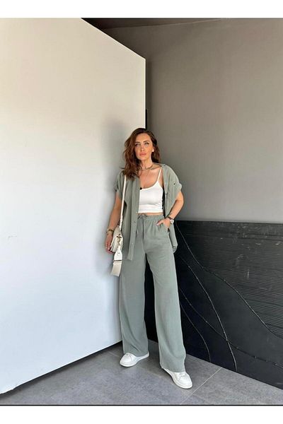 EGZOTİK ASORTİK Short Sleeve Shirt Pants Set with Snap Detail on the Sides