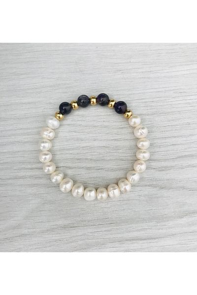 MK tasarım Real Pearl - Amethyst Stone Bracelet Mkt052
