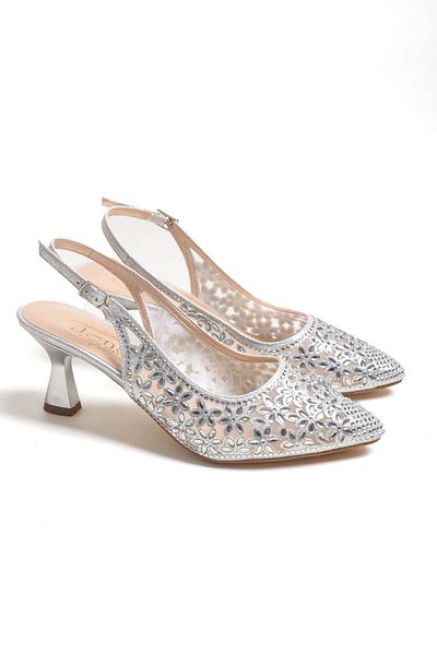Ayakkabı Vakti Tulle Stone Detailed Medium Heel Pointed Toe Evening Dress Shoes