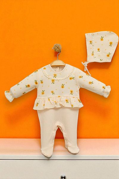 Necix's Floral Print Baby Romper and Hat Set - Baby Girl Long Sleeve Cotton