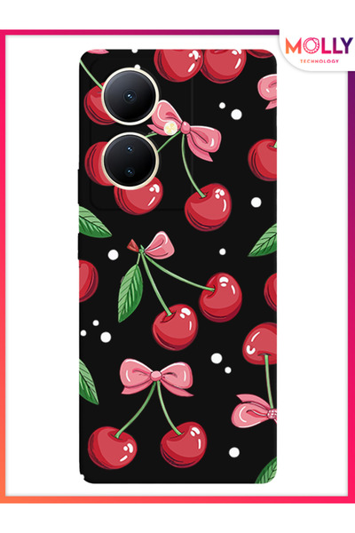 Molly Vivo V29 Lite 5G İçin Siyah Berry Ribbon Desenli Silikon Kılıf
