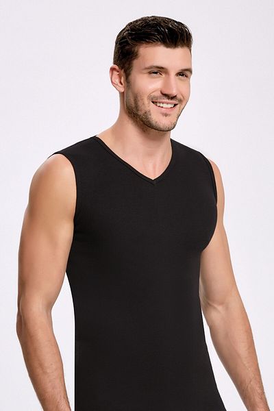 İlke 6 Pieces, 100% Cotton, Ribbed V-Neck, Sleeveless Undershirt & Undershirt, Absorbs Sweat, Comfortable Fit, Black
