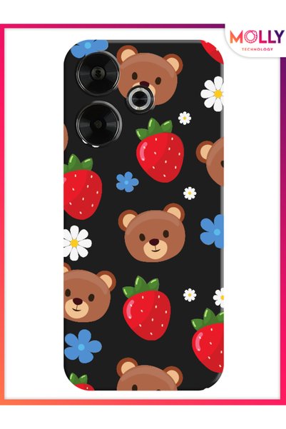 Molly حافظة سيليكون بنمط الدب الأسود لهاتف Xiaomi Redmi 13 4G
