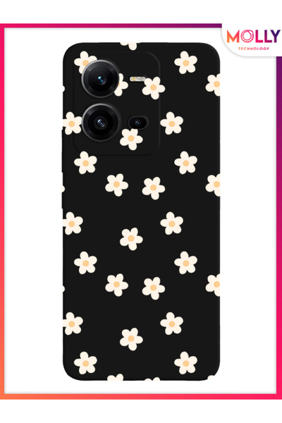 Molly Vivo V25 İçin Siyah Daisy Drift Desenli Silikon Kılıf