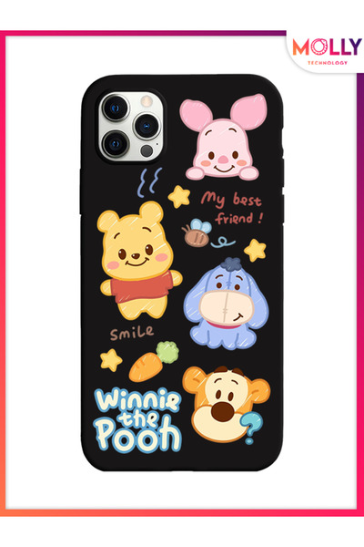 Molly حافظة سيليكون بنمط Smiley Pooh Gang باللون الأسود لهاتف iPhone 11 Pro