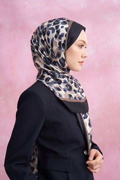 ARMANDA Multi Leopard Patterned Imported Voile Shawl - Navy Blue-Mink