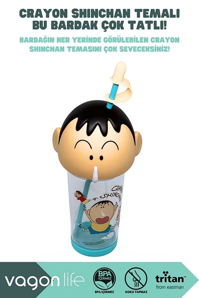 Vagonlife 500ml Crayon Shinchan Figured Lid Silicone Based Tritan Cup/Cup with Straw