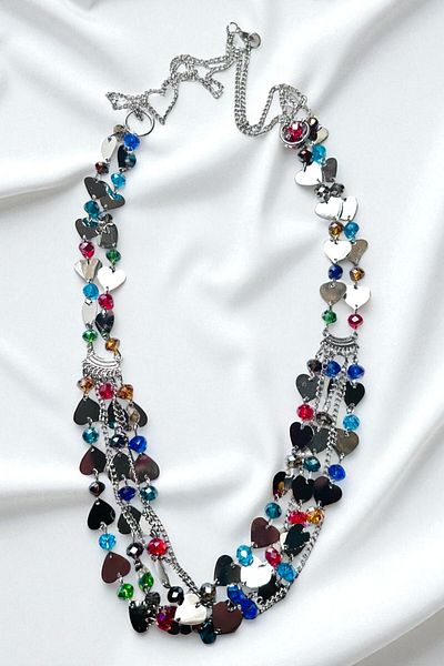 PETEK AKSESUAR Long Heart Detailled Crystal Necklace