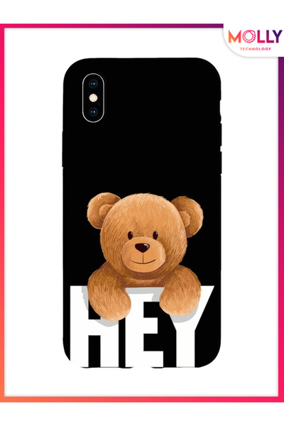 Molly Black Furry Hello Pattern Silicone Case for iPhone XS Max