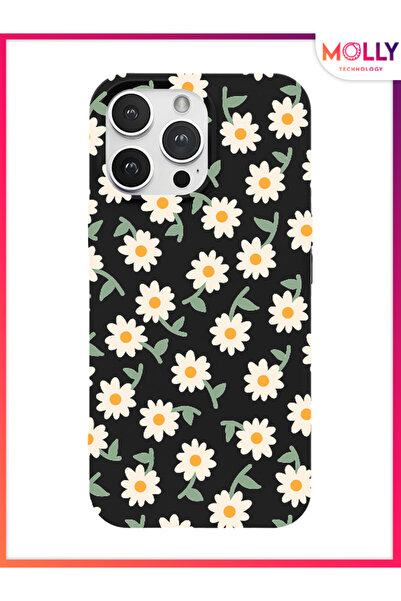 Molly حافظة سيليكون بنمط مطر الأقحوان باللون الأسود لهاتف آيفون 15 برو ماكس