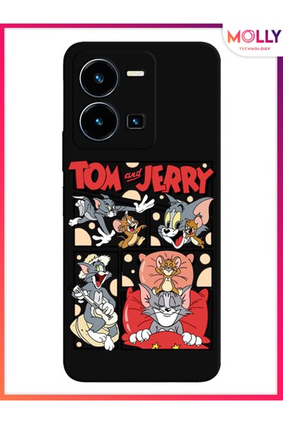 Molly حافظة سيليكون منقوشة باللون الأسود من TomJerry Tales لهاتف Vivo Y22s