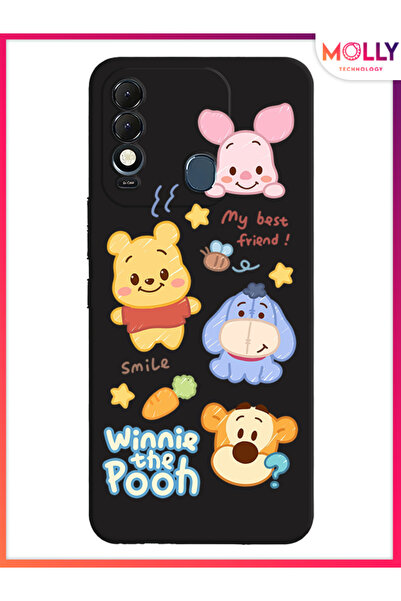 Molly Tecno Spark 8T İçin Siyah Smiley Pooh Gang Desenli Silikon Kılıf