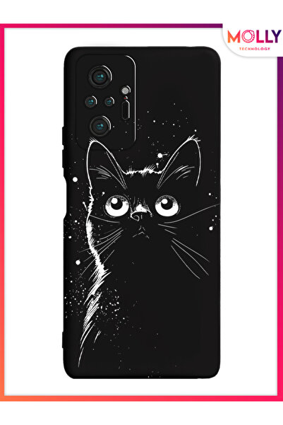 Molly Xiaomi Redmi Note 10 Pro İçin Siyah Noir Meow Desenli Silikon Kılıf