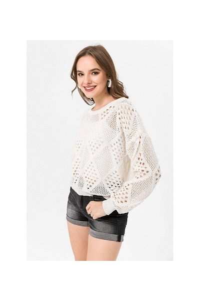 POİNE Women's Summer Premium Knitwear Sweater with Diamond Knit Detail