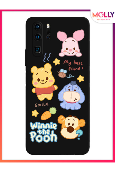 Molly Huawei P30 Pro İçin Siyah Smiley Pooh Gang Desenli Silikon Kılıf