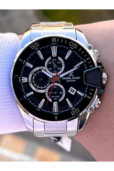 Daniel Klein Calendar Inner Functions Active Steel Band 30 Mt Water Resistant Men's Wrist Watch Vs.Blkt.0468