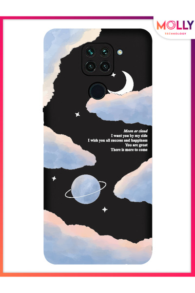 Molly Xiaomi Redmi Note 9 İçin Siyah Celestial Serenity Desenli Silikon Kılıf