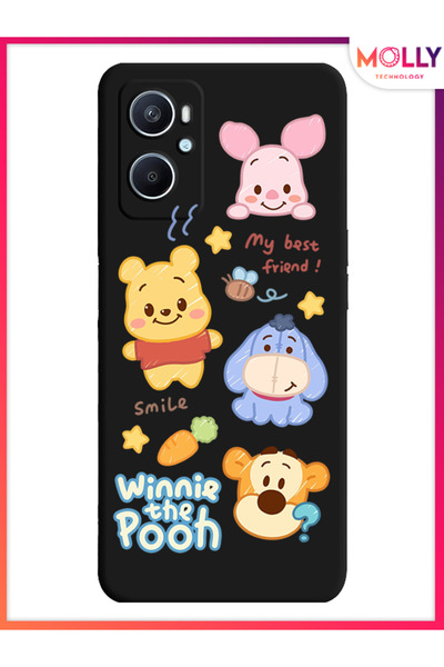 Molly حافظة سيليكون بنمط Smiley Pooh Gang باللون الأسود لهاتف oppo A96 4G