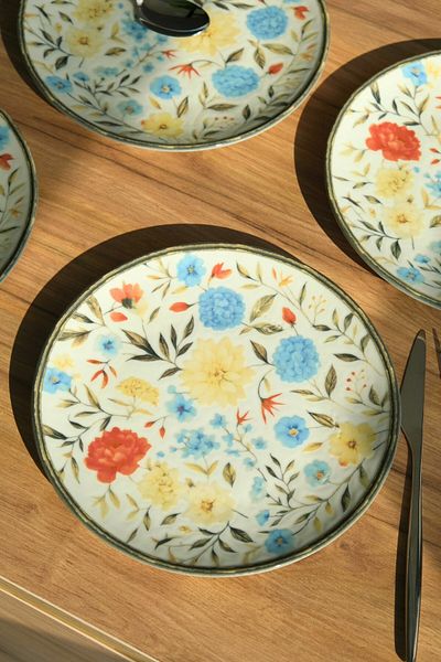 tabakevi Plate House Porcelain Fiori Canvas Pie Plate 20cm 4 People 4 Pieces Tvl4Ptprs1212