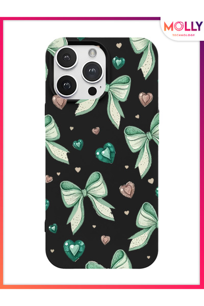 Molly Black Aqua Ribbons Pattern Silicone Case for iPhone 13 Pro Max