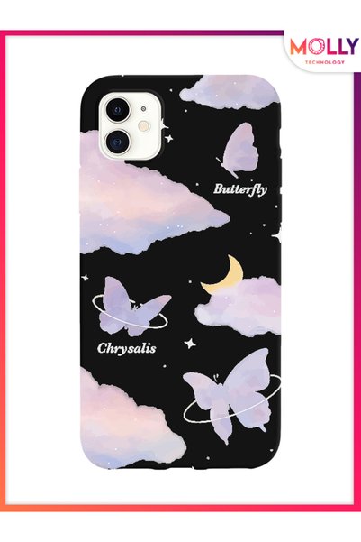 Molly حافظة سيليكون سوداء بنمط Flutterby السماوي لهاتف iPhone 11