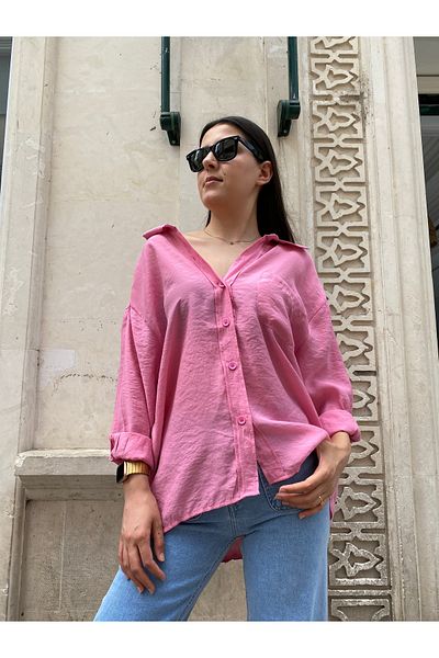 ABBRA Cămașă oversize modal cu umăr dezactivat pentru femei