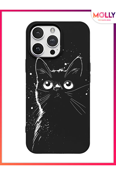 Molly حافظة سيليكون بنمط Meow باللون الأسود لهاتف iPhone 14 Pro Max