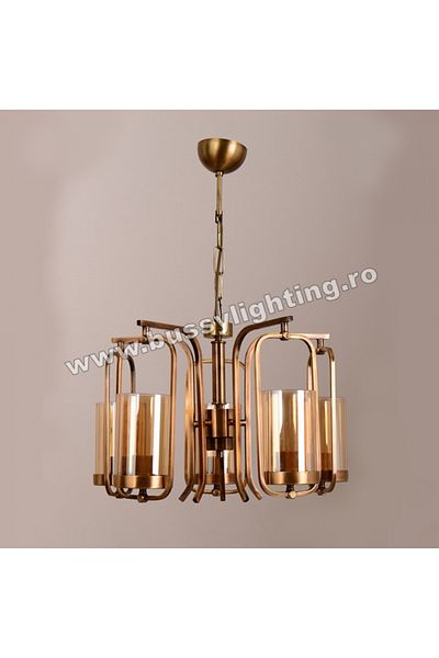 CandelabreClasice Kandil Chandelier with 5 Arms, Neo Classic, Antique Bronze Finish, Amber Lampshade